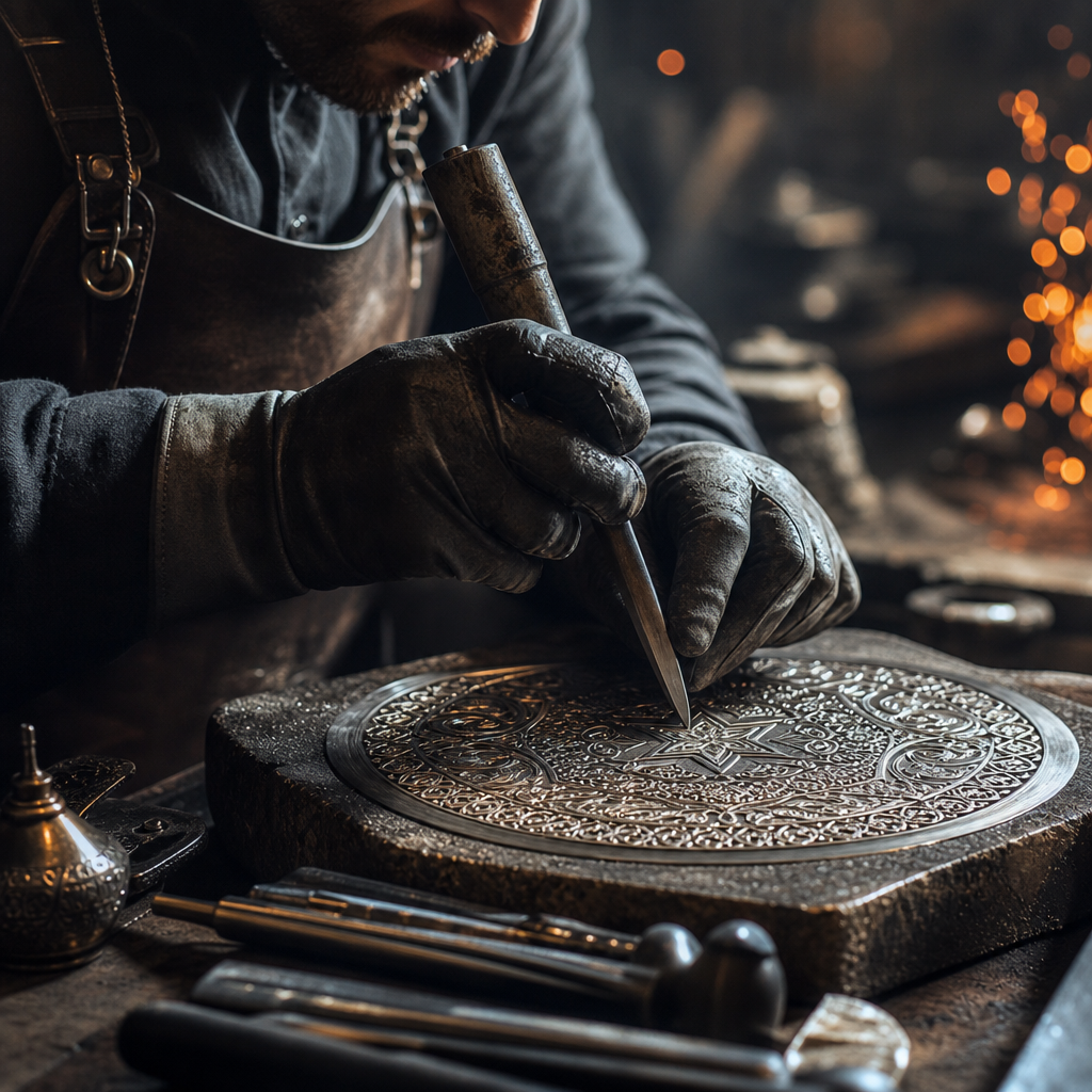 Close view of carefully arranged craft materials and hand tools on a work surface